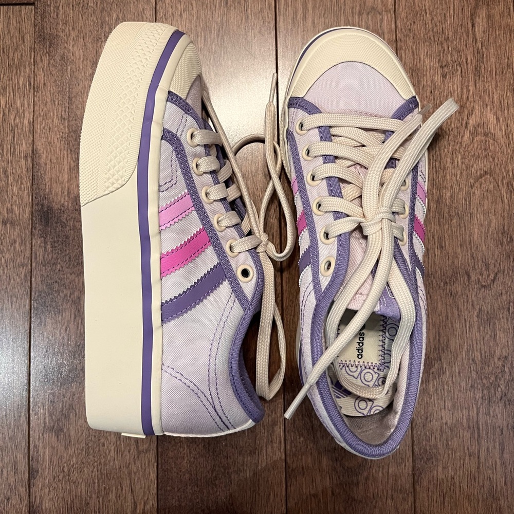 Adidas Originals Nizza Platform Lavender Pink Lilac Canvas LowTop Big Kids Size4